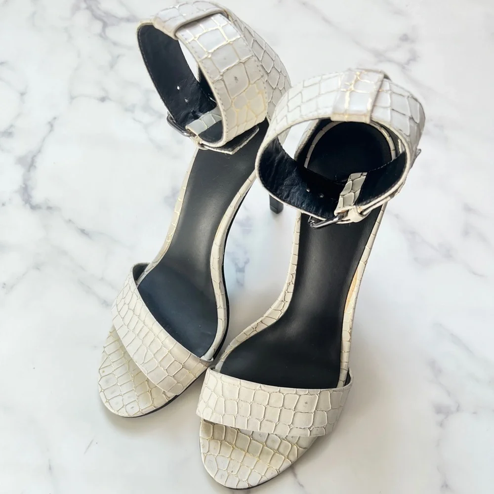 Tibi Italian White Leather Animal Print Open Toe Platform Pumps Size 37 (US 7) - Picture 2 of 7